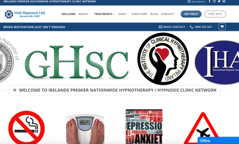 Irish Hypnosis website screenshot, built by Globalize